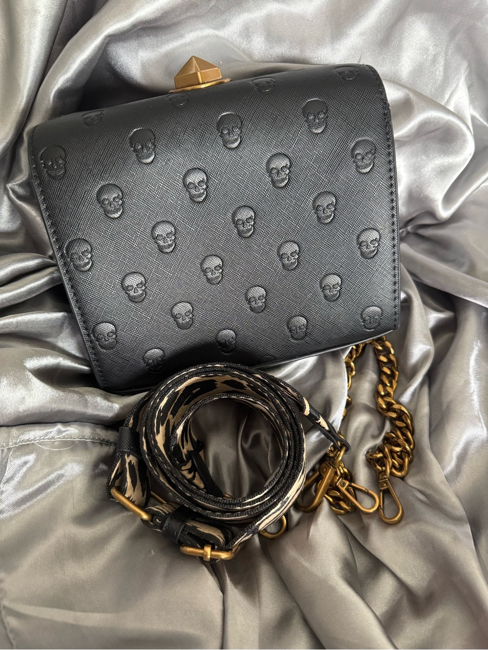 Betsey Johnson Black Embossed Skull Bag (2 Straps)